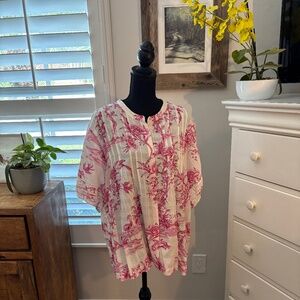Johnny Was PINK FIREBIRD PLEATED BUTTON DOWN BLOUSE, XXL
